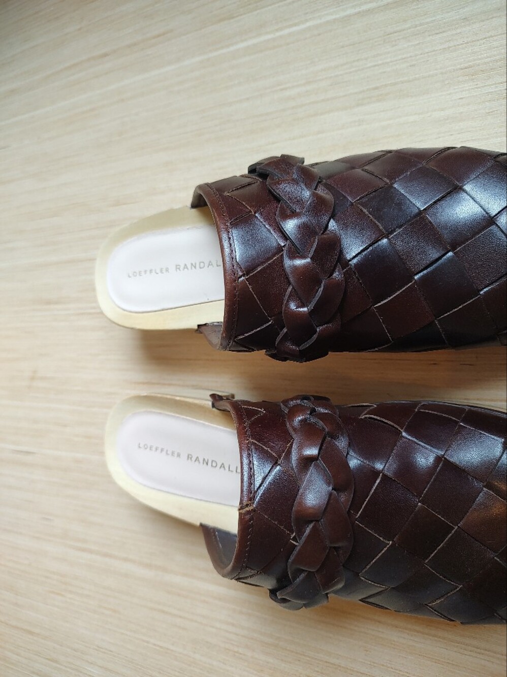 Loeffler Randall Polina Clogs Slides Mules Leather Weave Cherry Brown Sandals 8 - Picture 5 of 16